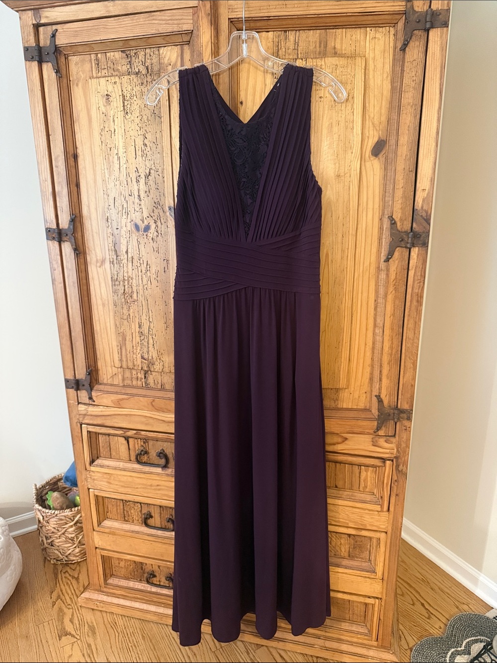 Calvin Klein Sleeveless V-Neck Evening Gown in Plum